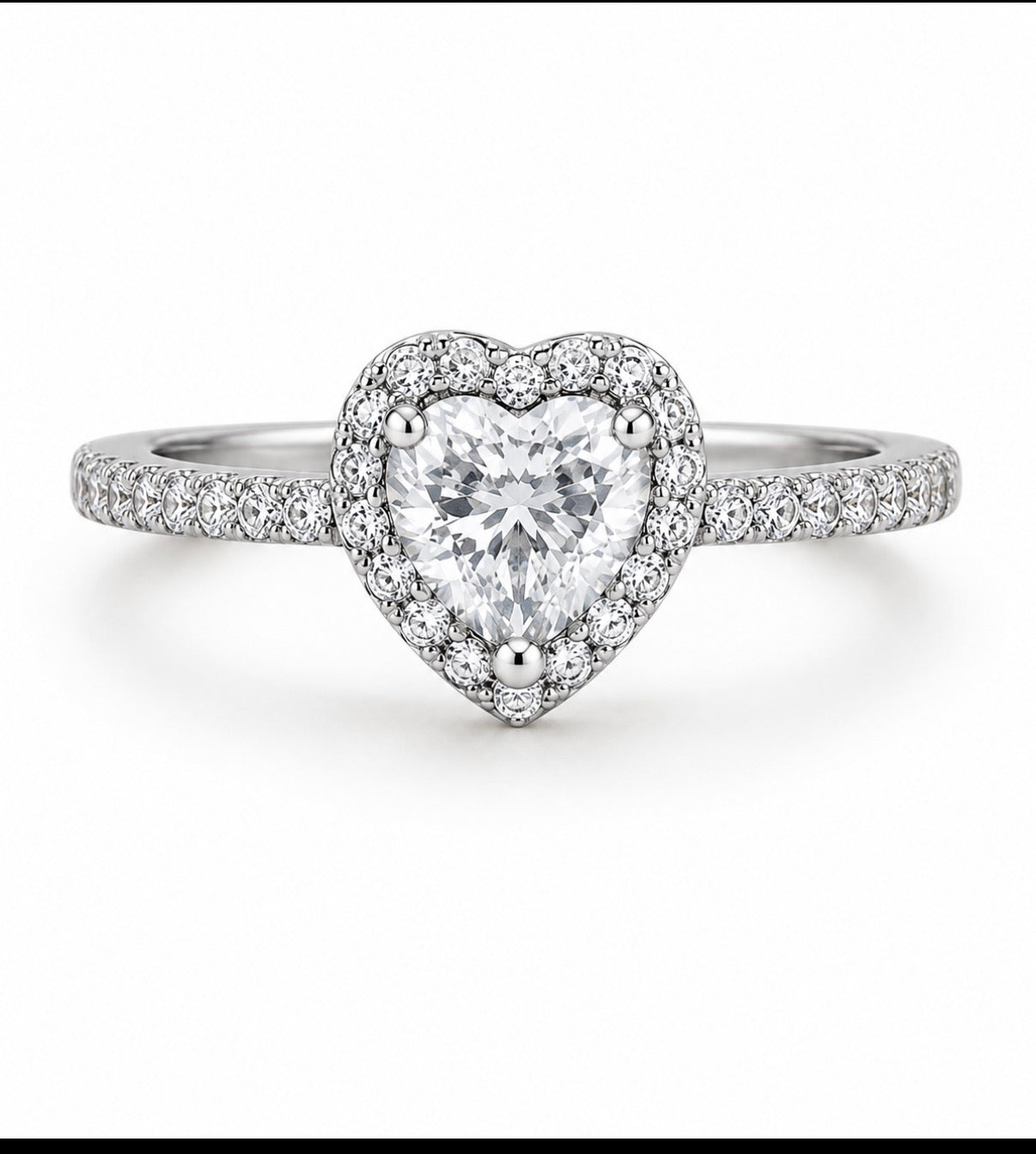 Silver Heart Halo Ring
